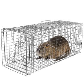 Humane Cat Trap Cage Catch Release Live Animal Rodent Cage Collapsible Galvanized Wire for Raccoons Beavers Groundhogs Foxes Armadillos