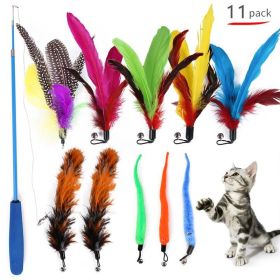 11 PCS Replacement Cat Feather Toy Set,Feather Replacement Head Retractable Cat stick Cat Products