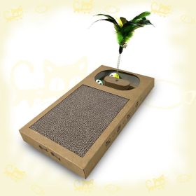 Resting Lounge Pad Cat Scratcher with Toy Ball Rolling in Hole Made of Eco Friendly Recyclable Cardboard Material