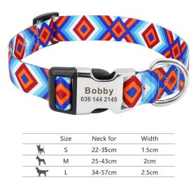 Adjustable Nylon Dog Collar Personalized Dogs Cat ID (Option: 147Blue-L)