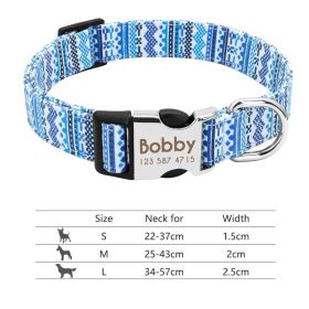 Adjustable Nylon Dog Collar Personalized Dogs Cat ID (Option: 217Blue-M)