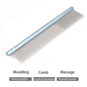 Colorful Comb Beautician Competition Beauty Styling Comb Rounded Needle Aluminum Alloy Stainless Steel Pet Comb (Option: S-Blue)