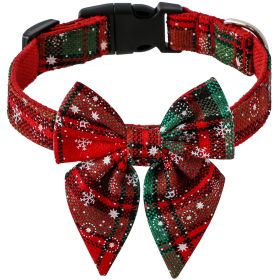 Pet Collar Bow Tie Christmas Dog (Option: Red And Green Snowflake-S)