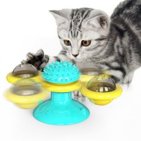 Cat Turntable Toy, Multifunction Catnip Rotating Windmill Toys with Strong Suction Cup, Interactive Play Self Groomer Massage Toy (Color: yellow blue)