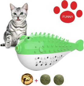 Fish Shape Built-in Small Bell Cat Pet Toothbrush Refillable Catnip Simulation Fish Teeth Cleaning 2 in 1 Chew Toys (Color: green)