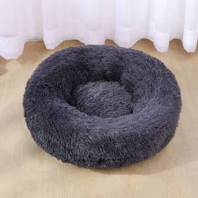 Dog Bed Super Soft Washable Long Plush Pet Kennel Deep Sleep Dog House Velvet Mats Sofa For Dog Basket Pet Cat Bed (Color: Dark Gray)