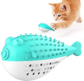 Fish Shape Built-in Small Bell Cat Pet Toothbrush Refillable Catnip Simulation Fish Teeth Cleaning 2 in 1 Chew Toys (Color: Blue)