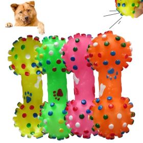 1pcs Pet Dog Cat Puppy Sound Polka Dot Squeaky Toy Rubber Dumbbell Chewing Funny Toy (Color: yellow)