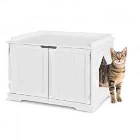 Cat Litter Box Enclosure with Double Doors for Large Cat and Kitty (Color: White)