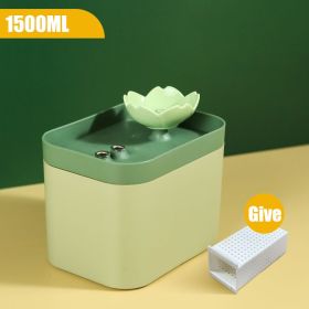 1.5L Auto Cat Water Fountain Filter USB Electric Mute Cat Drinker Bowl Recirculate Filtring Drinker Dog Pet Drinking Dispenser (Color: USB Green)