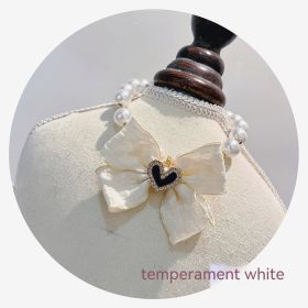 Japanese Pet Necklace Pearl Collar Bow Jewelry (Option: Elegant White-L)